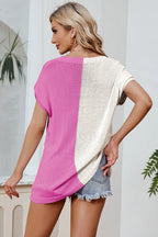 Women's Loose V-neck short sleeved plus size knitted sweater