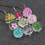 Handmade Boho Transparent Resin Dried Flower Necklace Round Glass Gypsophila Charms Pendant For Women Girls Fashion Jewelry Gift