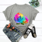 Summer Cotton Women T Shirt Plus Size Colorful Flower