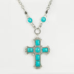 Retro Exaggerated Personality Cross-Shaped Necklace Women's Multi-Layer Alloy Inlaid Turquoise Sweater Chain Pendant Jewelry
