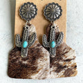 Animal Grain Leather Jewelry Bohemian Horse Hair Pumpkin Flowers Cactus Turquoise Fashion Earrings