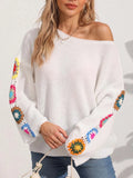 Autumn and winter women's one neck off shoulder loose top randomly mixed color crochet sweater