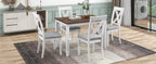 Rustic Minimalist Wood 5-Piece Dining Table Set with 4 X-Back Chairs for Small Places  White