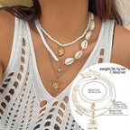 Ocean Wind Shell Turquoise Multi layer Necklace Beach Sea Star Bead Necklace Accessories Female