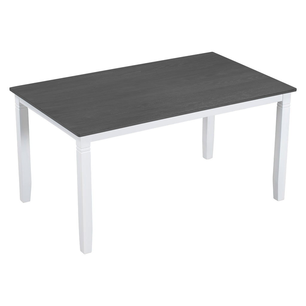 6-Piece Wood Dining Table Set Kitchen Table Set with Upholstered Bench and 4 Dining Chairs, Farmhouse Style Gray+White