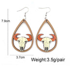 Western Cowboy Wooden Earrings Sunflower Cowhead Boots Pattern Hollow Earrings European and American Earrings