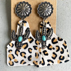 Animal Grain Leather Jewelry Bohemian Horse Hair Pumpkin Flowers Cactus Turquoise Fashion Earrings