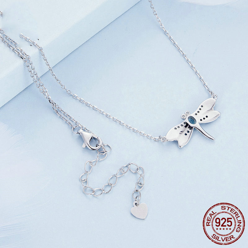 Women's Colorful Delicate Dragonfly Necklace for Women Sterling Silver