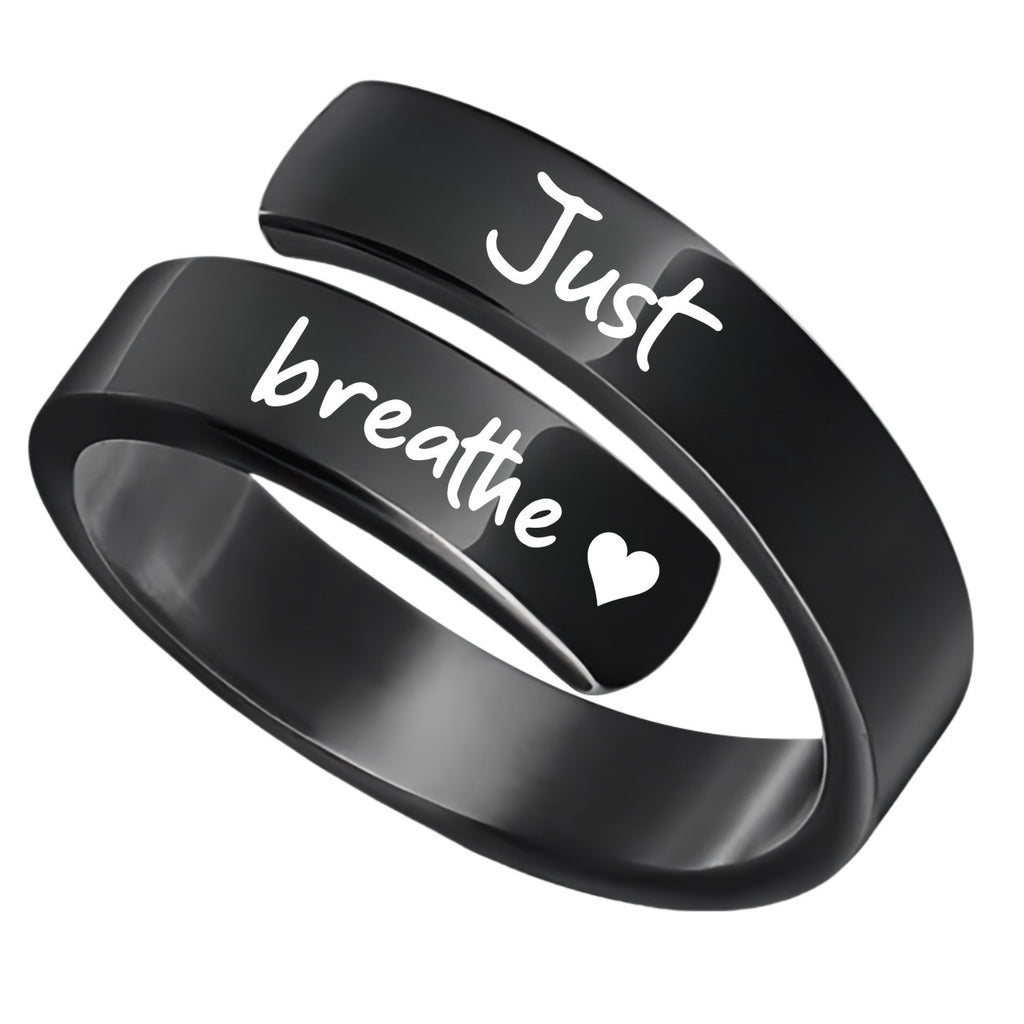 Women's Open mouth jewelry. Just Breathe letter ring engraved titanium steel jewelry Adjustable