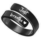 Women's Open mouth jewelry. Just Breathe letter ring engraved titanium steel jewelry Adjustable