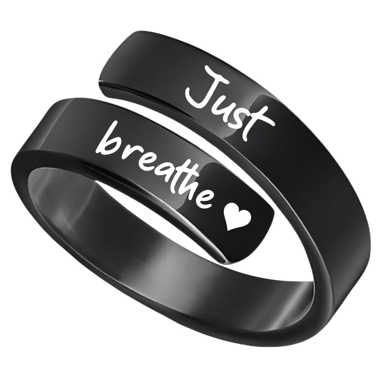 Women's Open mouth jewelry. Just Breathe letter ring engraved titanium steel jewelry Adjustable