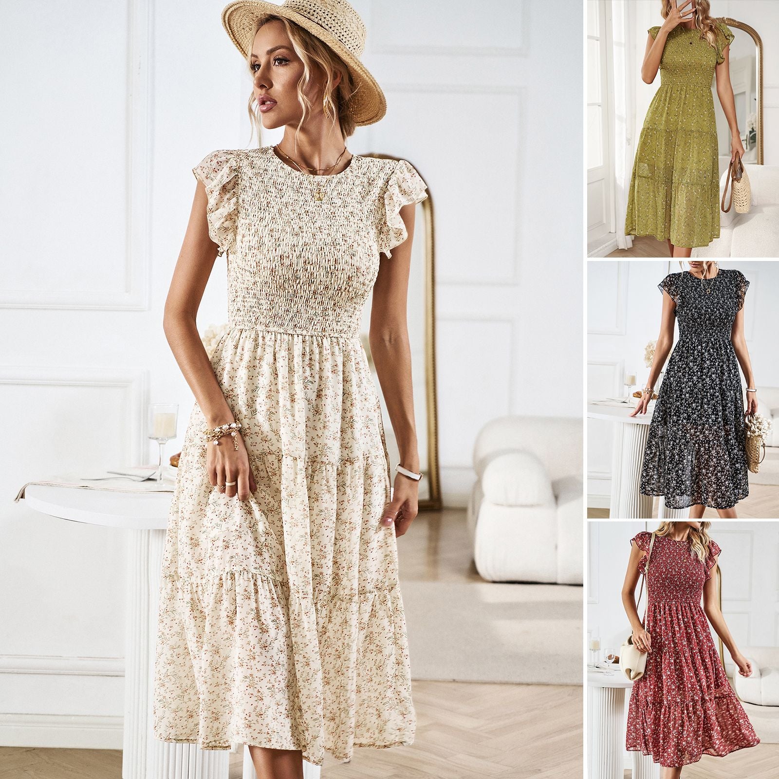Women's Boho Farmhouse Elegant Floral Dress