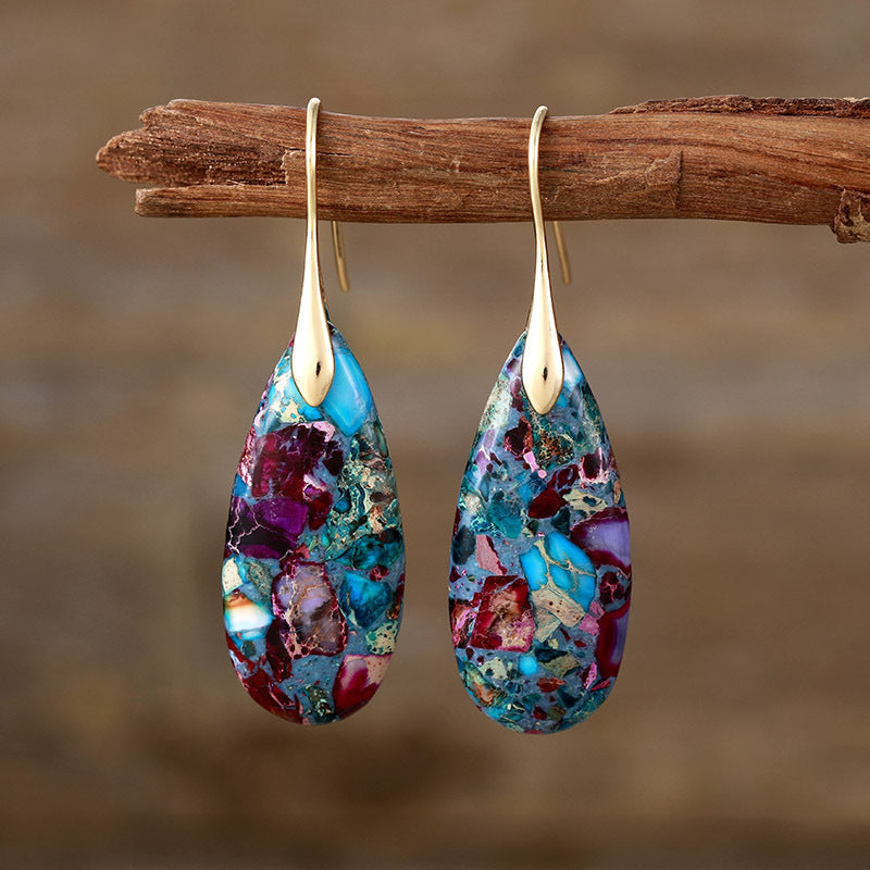 New Bohemian Emperor Stone Water Drop Pendant Earrings Natural Stone Jewelry