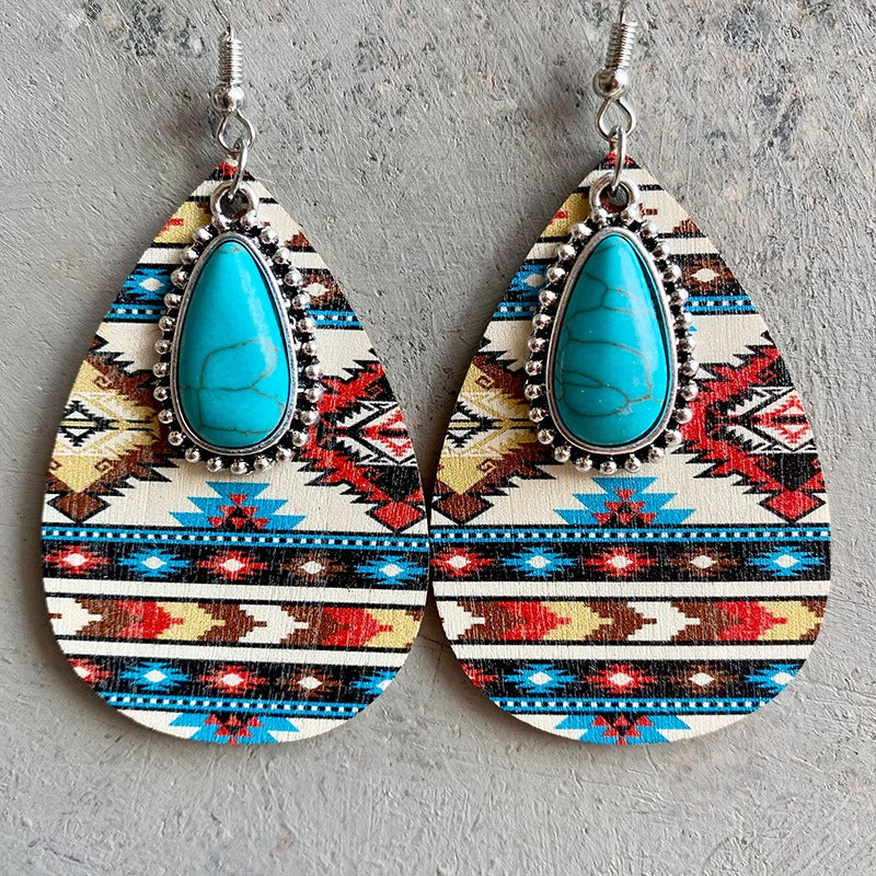 Women's Earrings Turquoise Pendant Retro Ethnic Fashion Earrings Western Bohemian