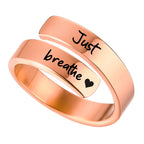 Women's Open mouth jewelry. Just Breathe letter ring engraved titanium steel jewelry Adjustable