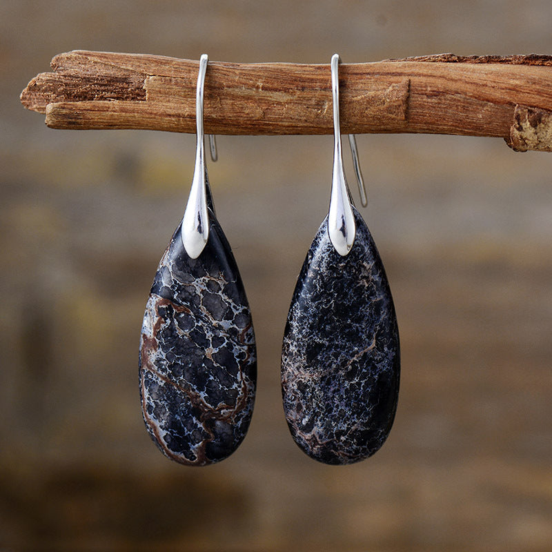 New Bohemian Emperor Stone Water Drop Pendant Earrings Natural Stone Jewelry