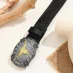 Western Cowboy Belt Versatile Bull Head Big Board Buckle Cowboy Carving Ethnic Style Punk PU Leather Belt