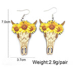 Western Cowboy Wooden Earrings Sunflower Cowhead Boots Pattern Hollow Earrings European and American Earrings