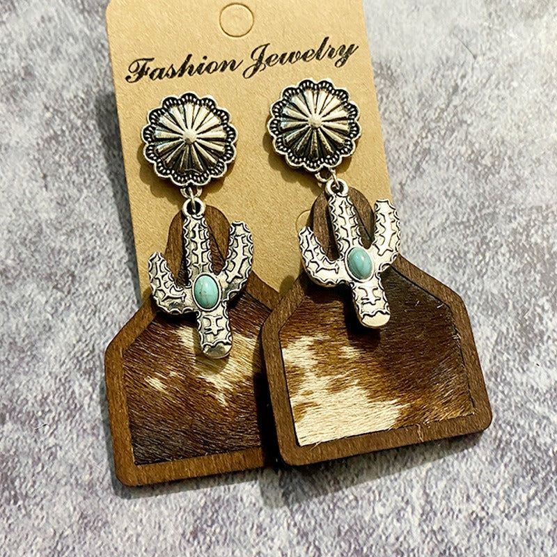 Western Bohemian Genuine Leather Cowhide Earrings