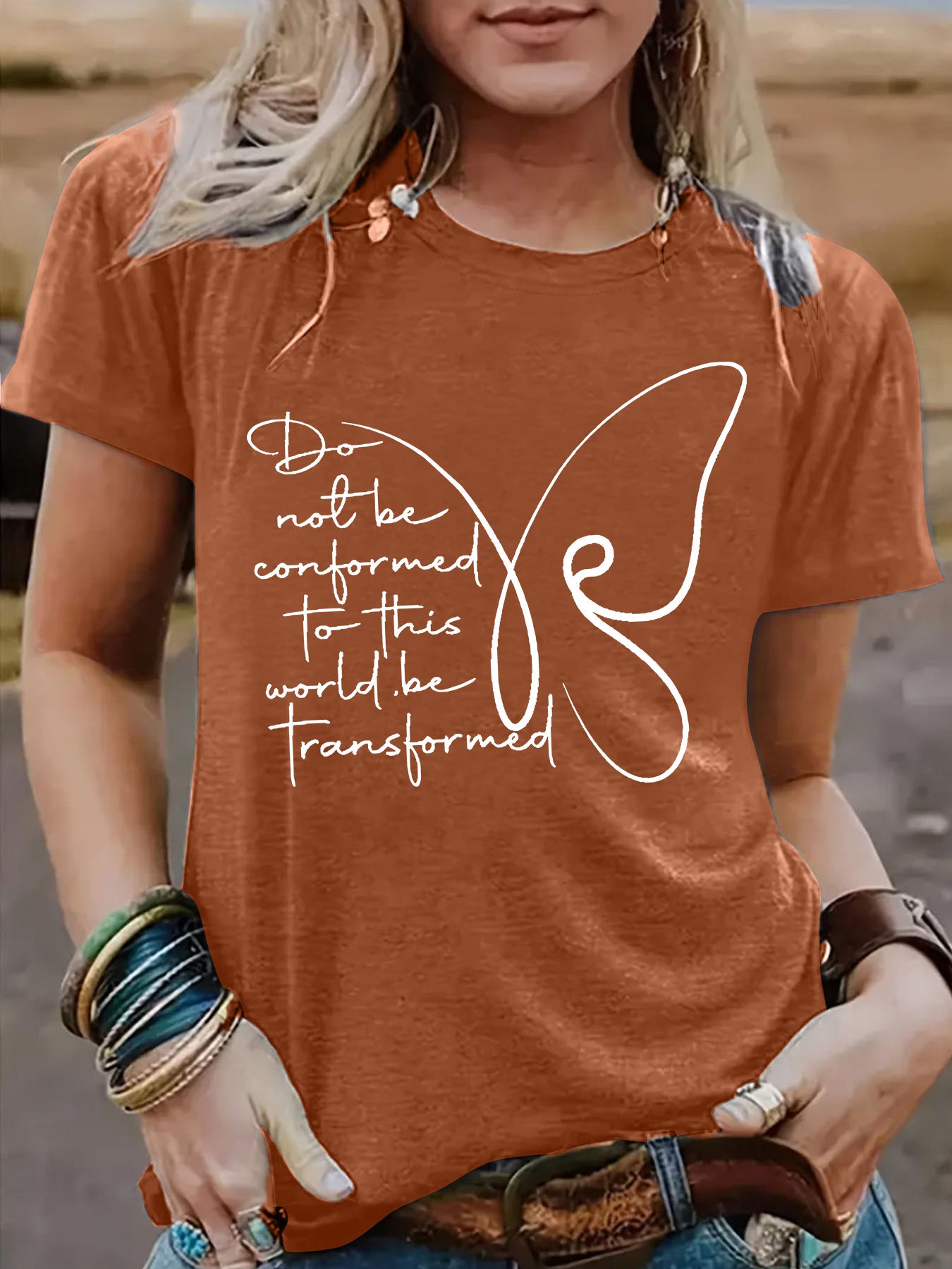 Women's Butterfly round neck short sleeved  T-shirt