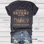 Western denim pattern round neck short sleeved T-shirt