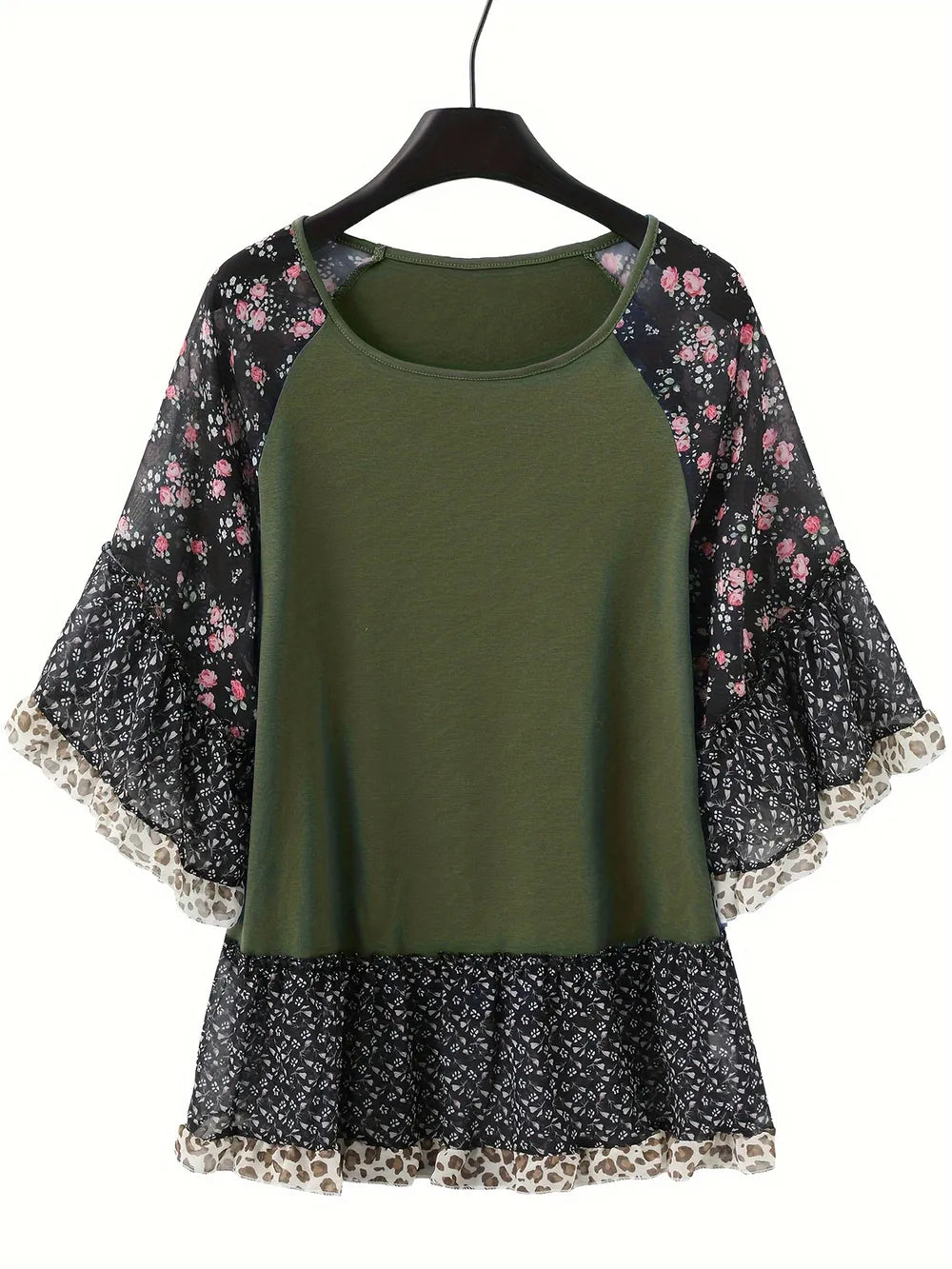 Woman's Blouse Printed Round Neck Half Sleeve Top
