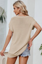 Women's Loose V-neck short sleeved plus size knitted sweater