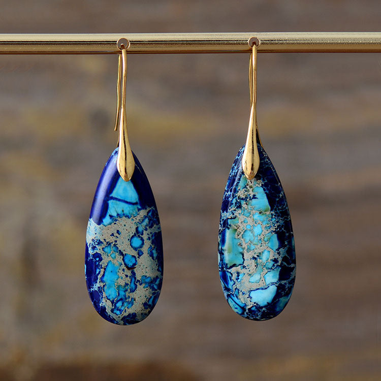New Bohemian Emperor Stone Water Drop Pendant Earrings Natural Stone Jewelry
