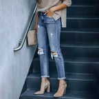 Jeans Woman Ripped Slim Fit Streetwear Casual High Waist Black Skinny Vintage Fashion Stretch Women's Pants