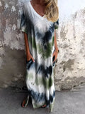 Full Size Pocketed Tie-Dye Short Sleeve Maxi Dress