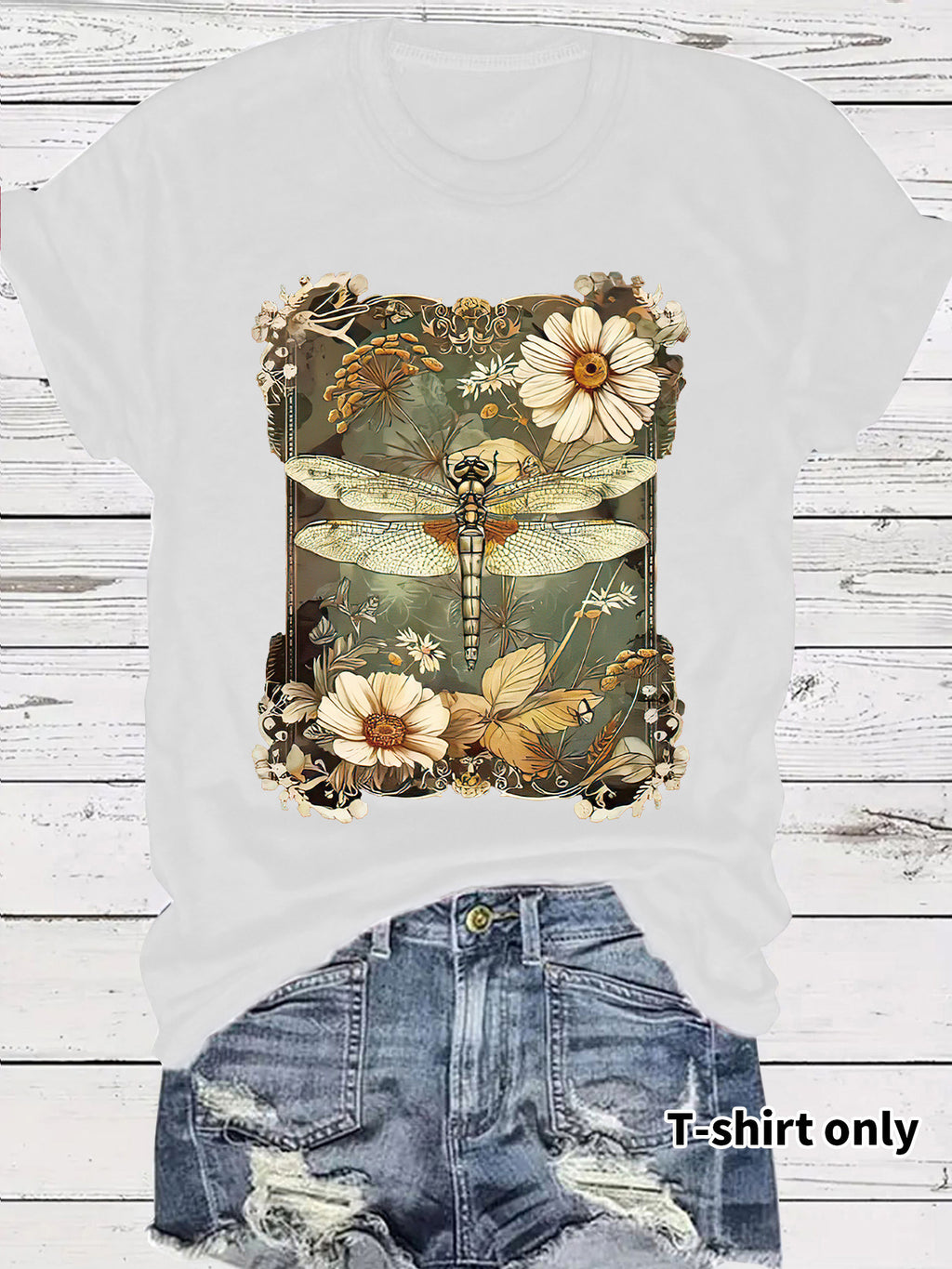 Dragonfly printed short sleeved t-shirt for women