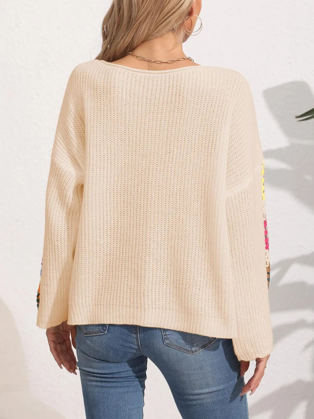 Autumn and winter women's one neck off shoulder loose top randomly mixed color crochet sweater