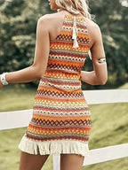 Western Fringe Grecian Neck Dress