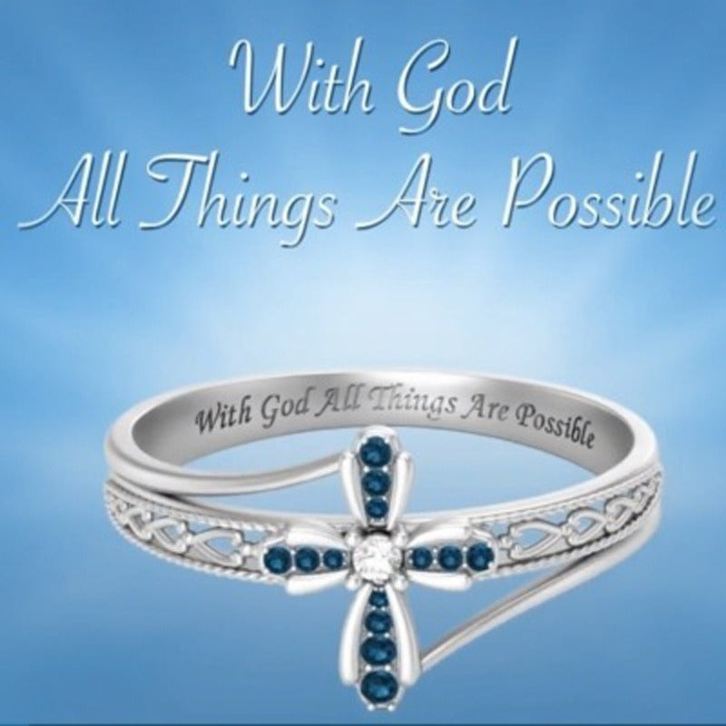 Women's Cross shaped ring with creative hollowed out diamond inlay jewelry