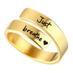 Women's Open mouth jewelry. Just Breathe letter ring engraved titanium steel jewelry Adjustable