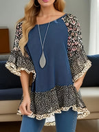 Woman's Blouse Printed Round Neck Half Sleeve Top