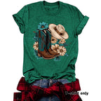 Western Short sleeved women's t-shirt with boots & hats