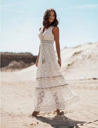 Temperament Bohemian Long Women's Dress Lace Splicing Big Swing