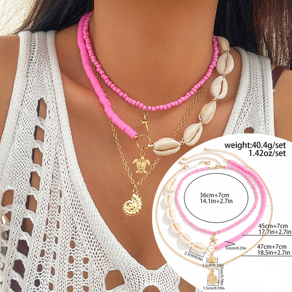 Ocean Wind Shell Turquoise Multi layer Necklace Beach Sea Star Bead Necklace Accessories Female
