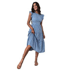Summer Printed Women Midi Skirt European And American High Waist Small Flying Sleeve Floral Dress