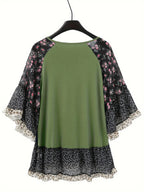 Woman's Blouse Printed Round Neck Half Sleeve Top