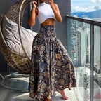 Women's Beach Boho Print Skirts Elastic High Waist