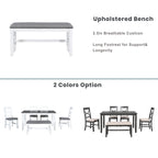 6-Piece Wood Dining Table Set Kitchen Table Set with Upholstered Bench and 4 Dining Chairs, Farmhouse Style Gray+White