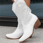 Mid heeled burnt suede low cut women's boots