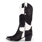 Knee-High Elastic Rider Round Heel Square Toe Western Boots Women's Boots