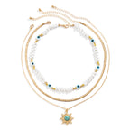 Retro Contrast Color Personality Eye Pearl Turquoise Necklace