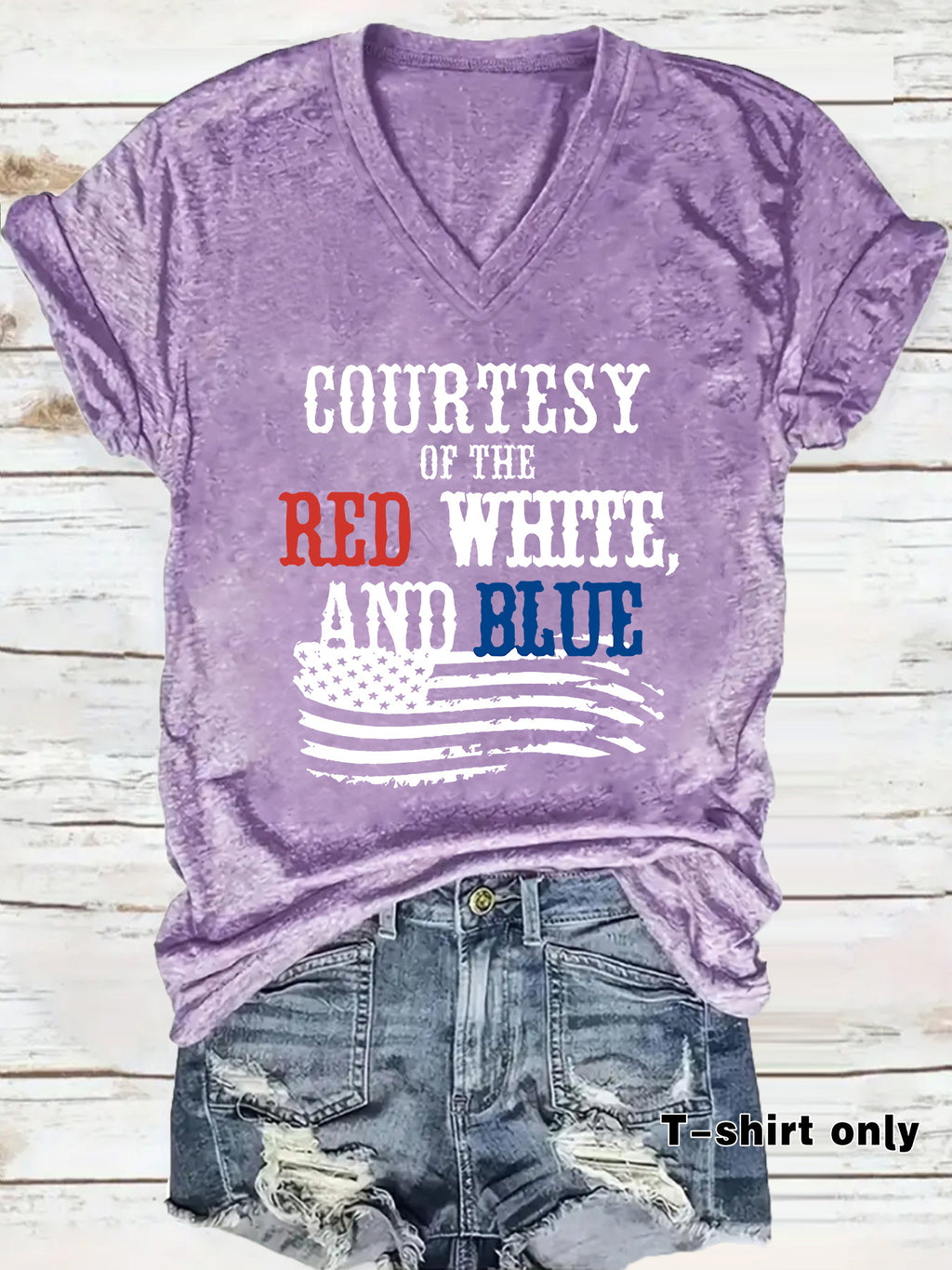 Patriotic Print V-Neck Pullover Short Sleeve