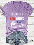 Patriotic Print V-Neck Pullover Short Sleeve