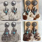 Animal Grain Leather Jewelry Bohemian Horse Hair Pumpkin Flowers Cactus Turquoise Fashion Earrings