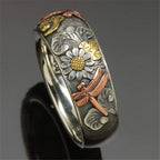 Personality Vintage Glyph Ring Flower Dragonfly Animal Women Rings